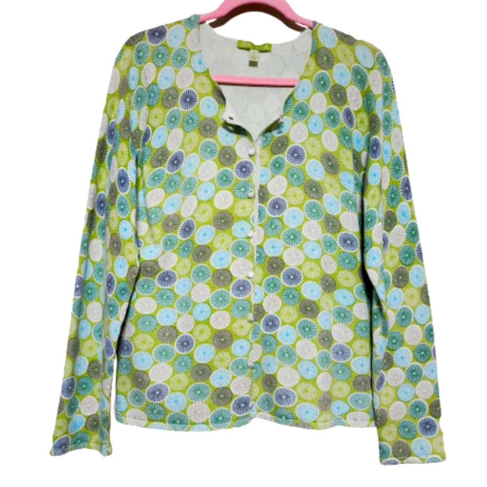 SIGRID OLSEN Lime Green Silk Blend Patterned Button Front Cardigan Medium #0304